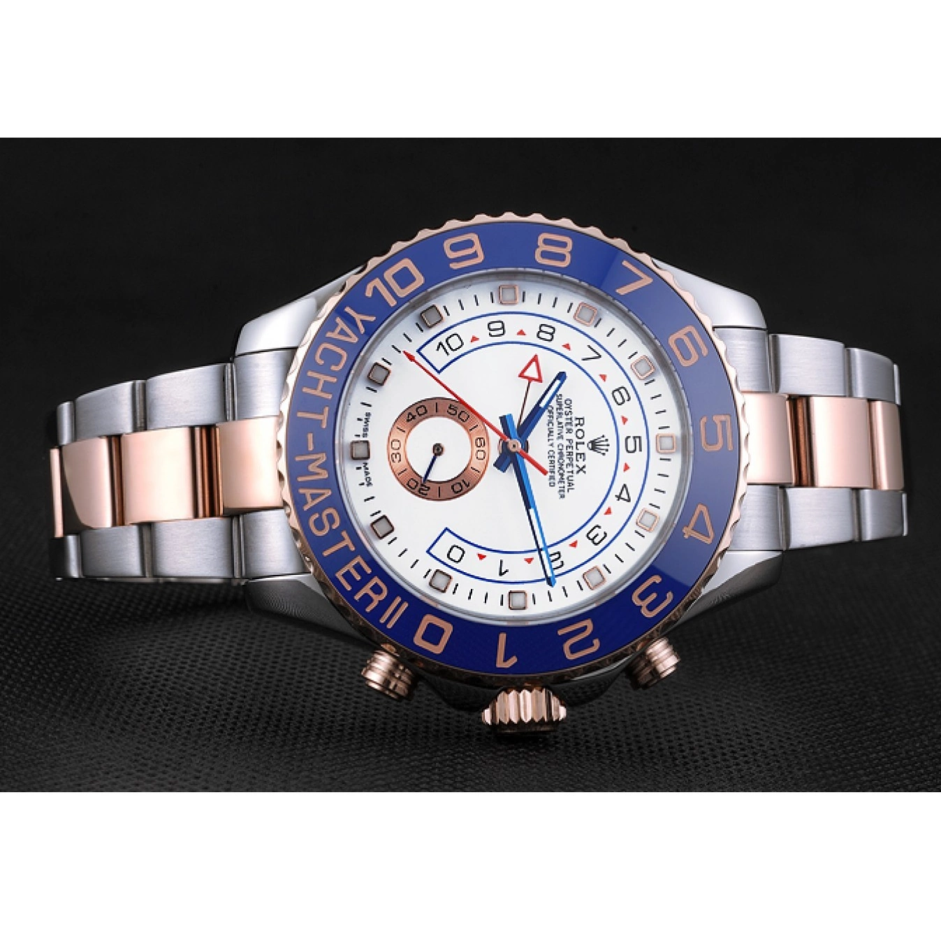 Aaa replica 622270 Yacht-Master Rolex Rose Blue Bezel White and Dial Gold Steel Bracelet Stainless II 0610